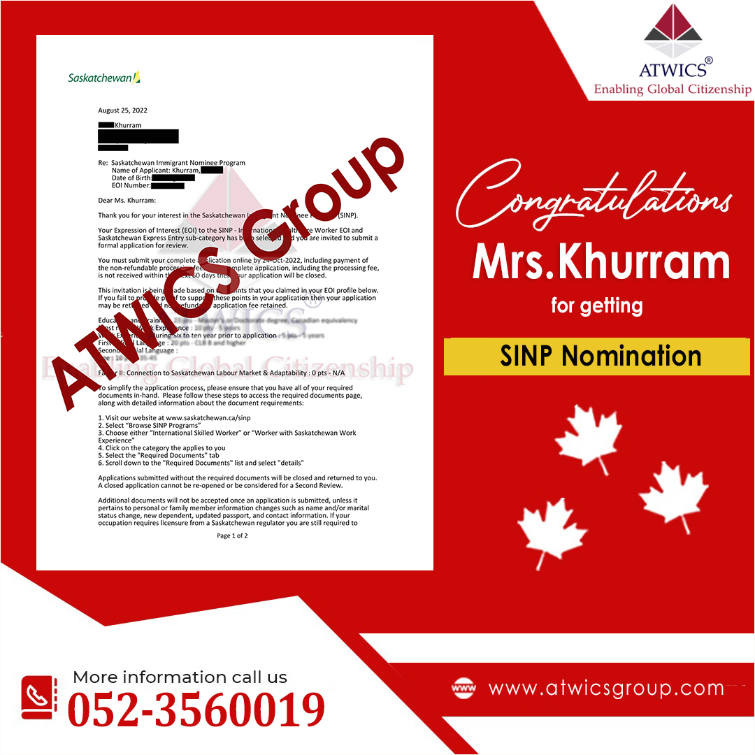 Sialkot Mrs Khurram SINP Nomination Sasketchewan