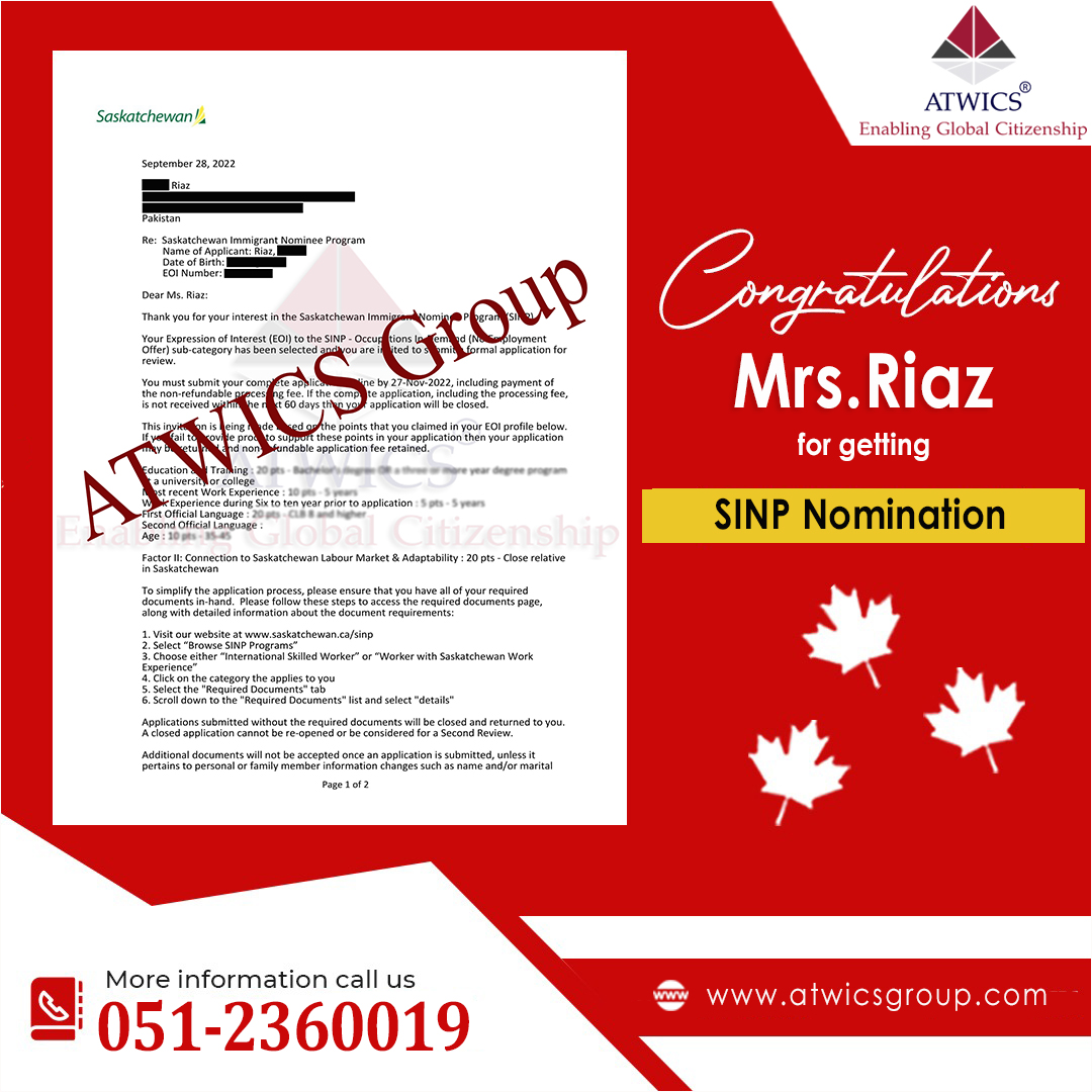 Mrs Riaz Nomination Sasketchewan
